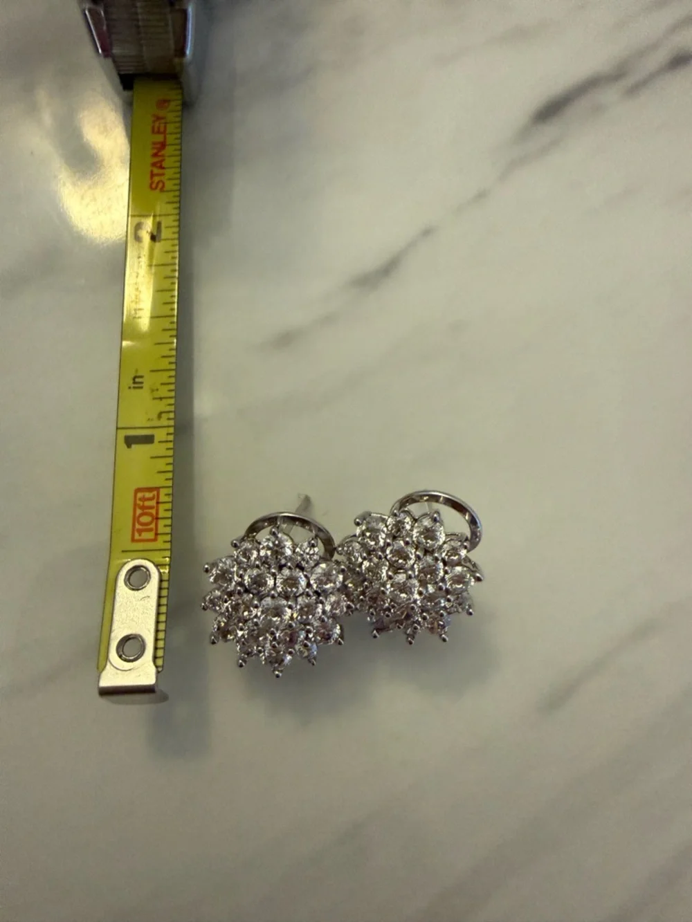Silver Clustered Crystal Flower Stud Earrings - Picture 3 of 8